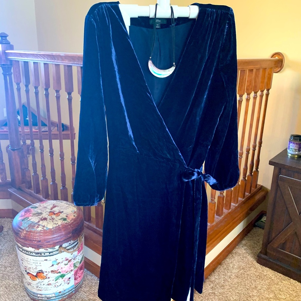 J.Crew Midnight Blue Velvet Wrap Dress